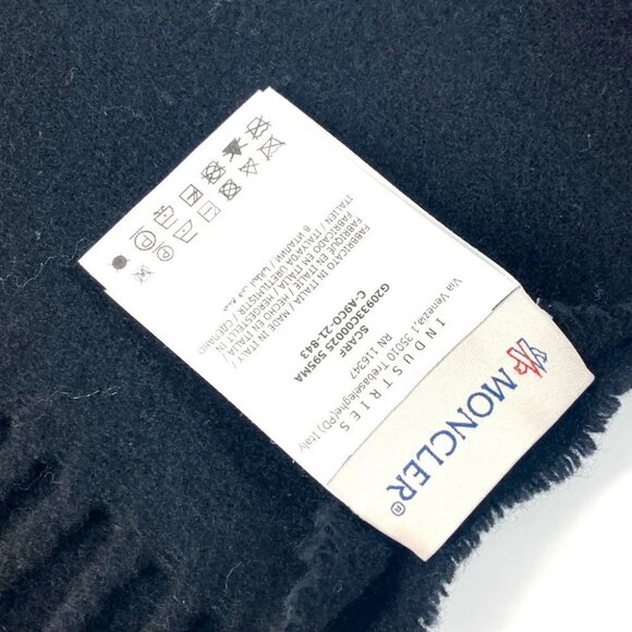 MONCLER logo fringe Scarf wool Black/White - Picture 2 of 9